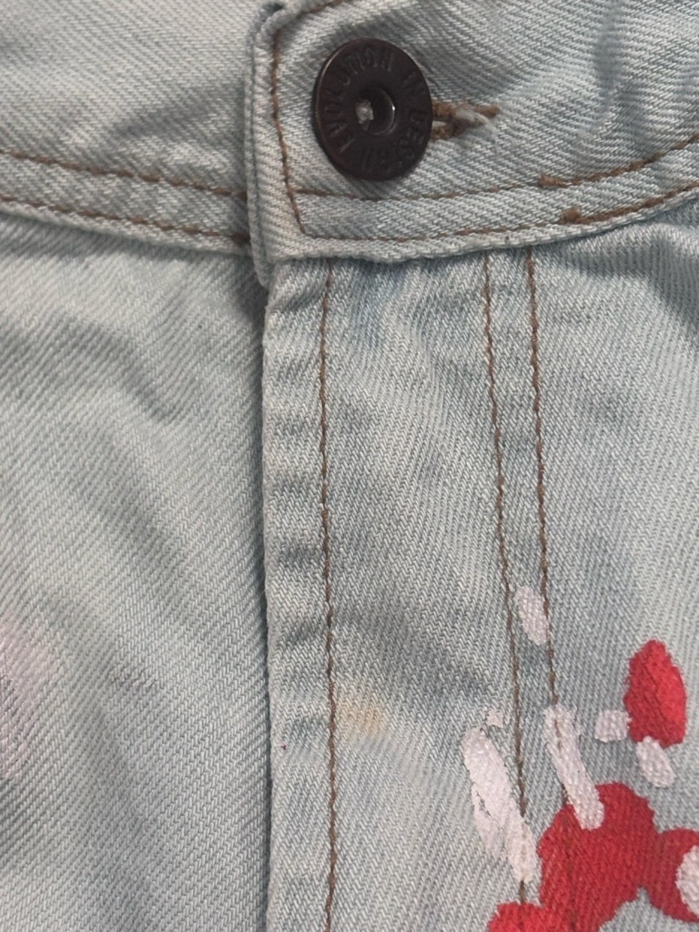 Evolution Paint Splatter Jeans 34x32 Light Wash Artistic Denim Streetwear Pants - Picture 9 of 9